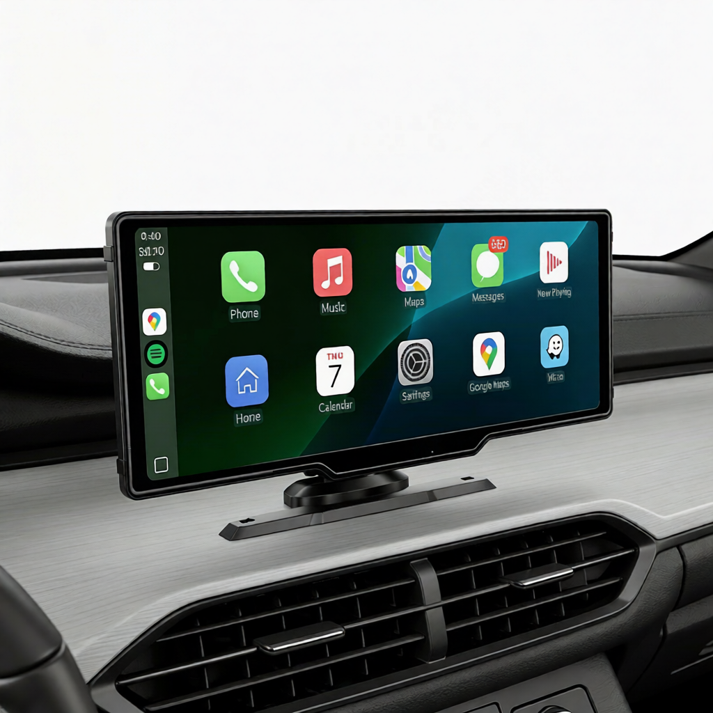 Crynpto 10.26" Wireless CarPlay & Android Auto Display with 4K Dash Cam, 1080p Backup Camera, GPS Navigation, Voice Control & Rotating Screen Crynpto