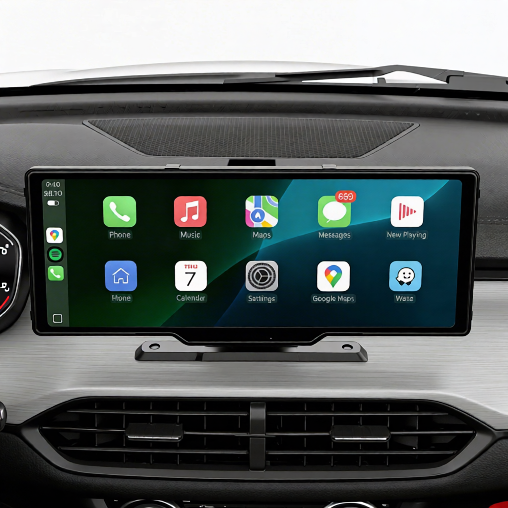 Crynpto 10.26" Wireless CarPlay & Android Auto Display with 4K Dash Cam, 1080p Backup Camera, GPS Navigation, Voice Control & Rotating Screen Crynpto