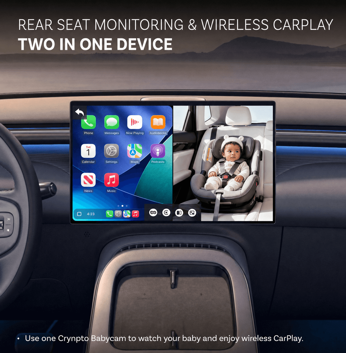 Car Camera & Wireless CarPlay Adapter – 1080P Night Vision Car Seat Camera, Rear Seat Baby Monitor for iPhone - Crynpto