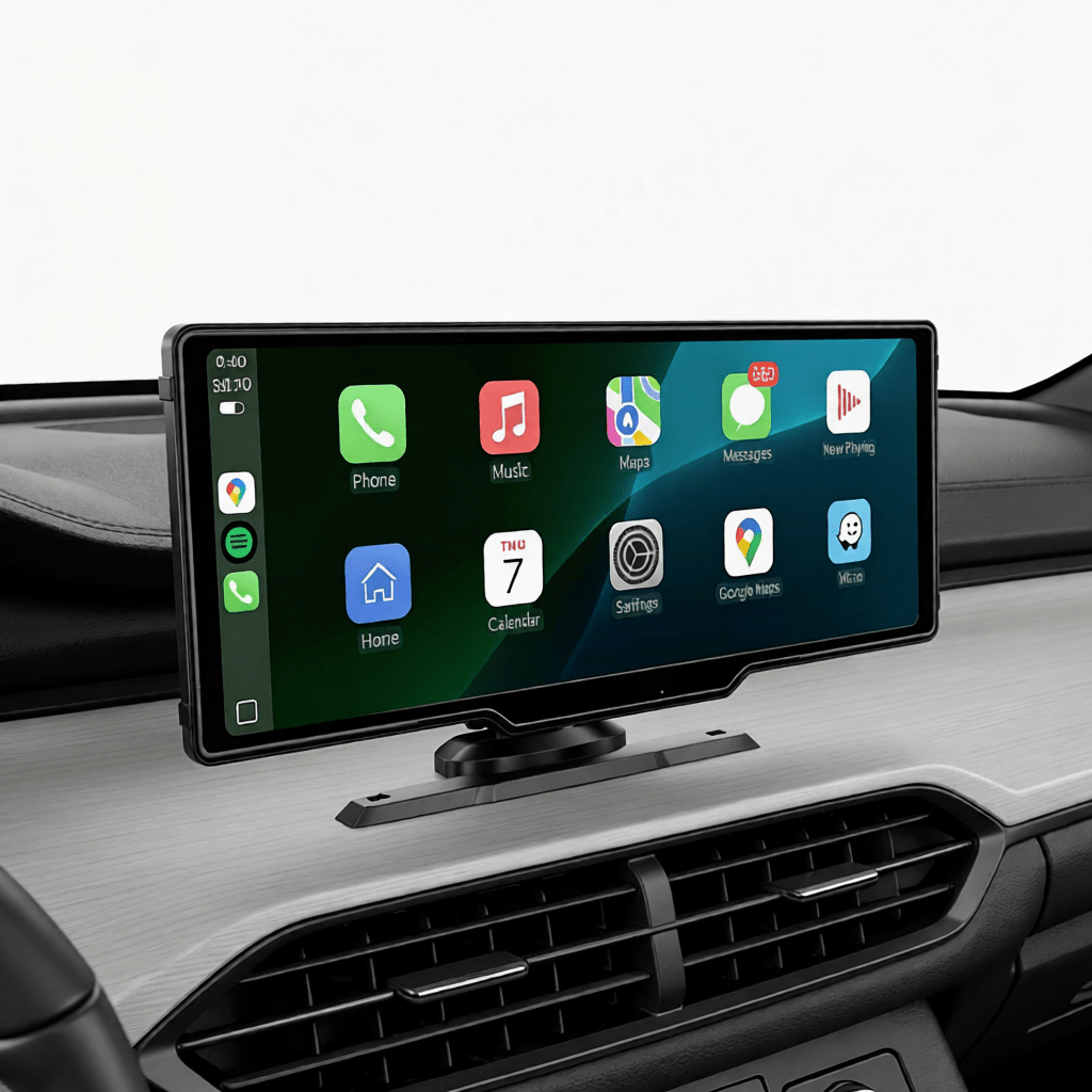 Crynpto 10.26" Wireless CarPlay & Android Auto Display with 4K Dash Cam, 1080p Backup Camera, GPS Navigation, Voice Control & Rotating Screen - Crynpto