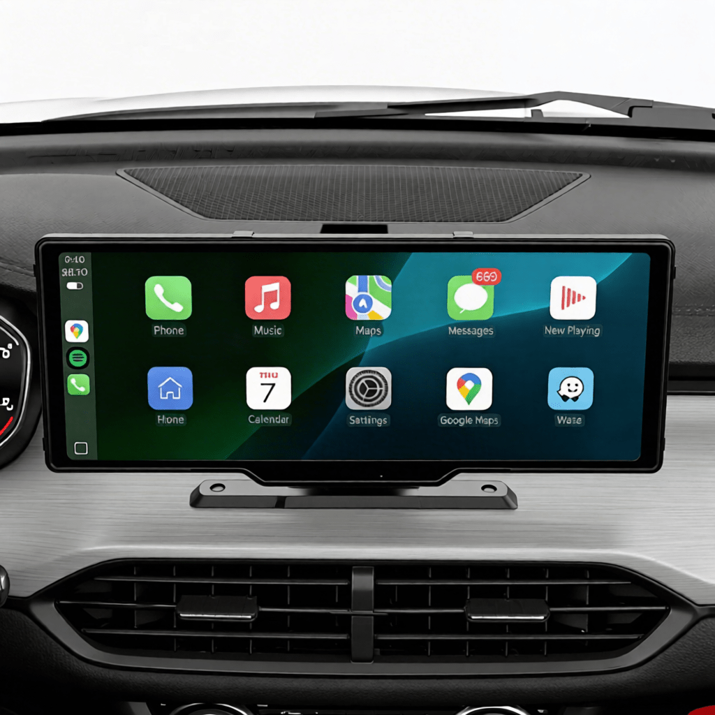 Crynpto 10.26" Wireless CarPlay & Android Auto Display with 4K Dash Cam, 1080p Backup Camera, GPS Navigation, Voice Control & Rotating Screen - Crynpto