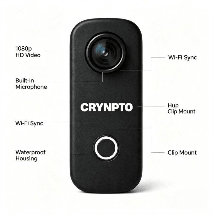 Crynpto Camera Compact 4K Wearable POV Action Camera - Crynpto